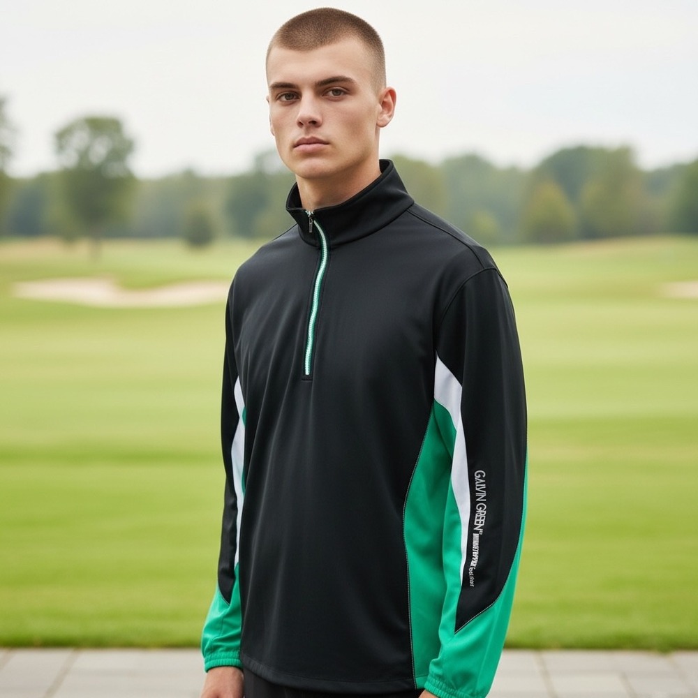 GALVIN‎ GREEN Windstopper Soft Shell Golf Pullover Mens Sz L Black Green 1/4 Zip